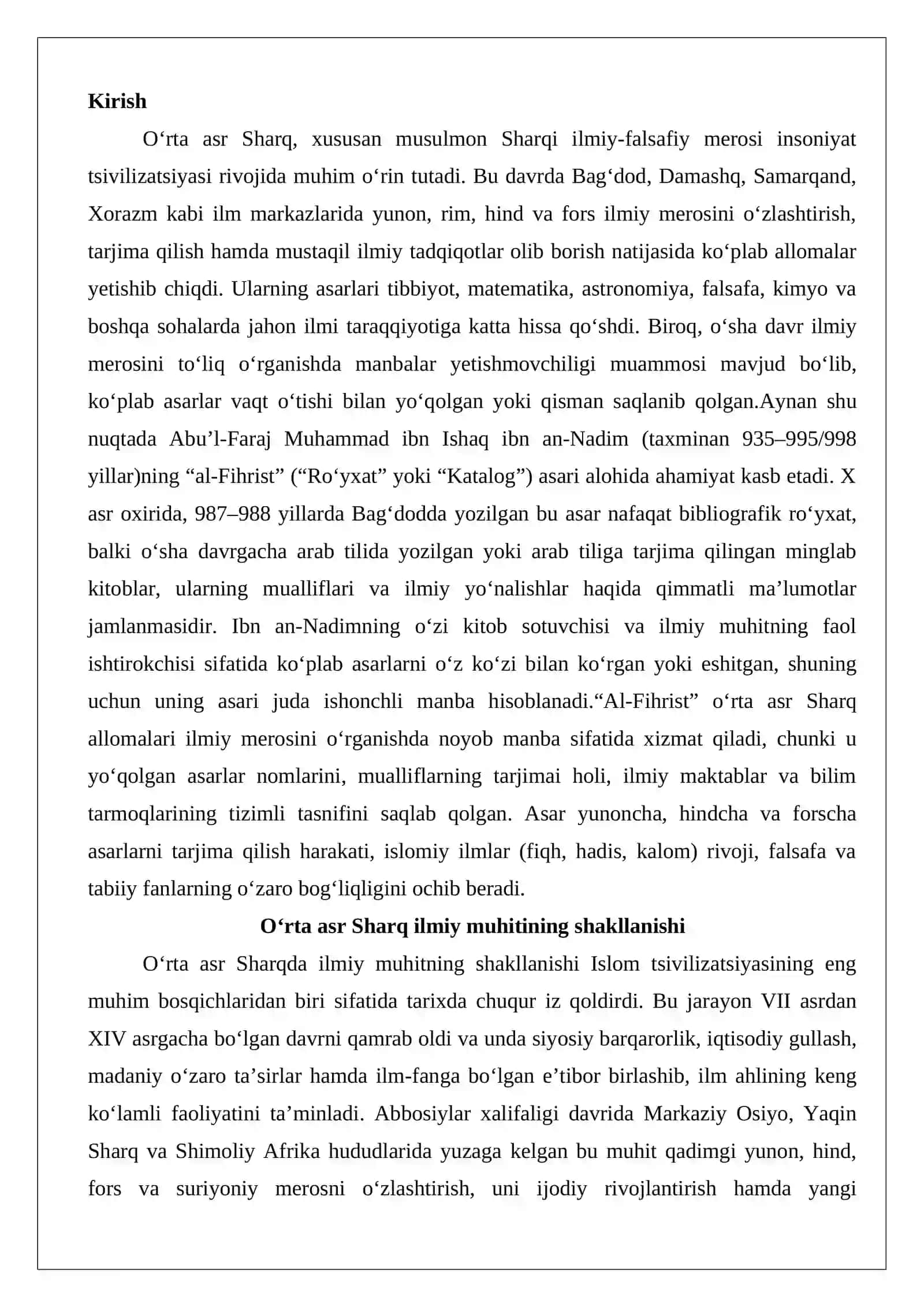 O‘rta asr Sharq allomalari ilmiy merosini o‘rganishda Ibn an-Nadimning “al-Fihrist” asari o‘rni 2