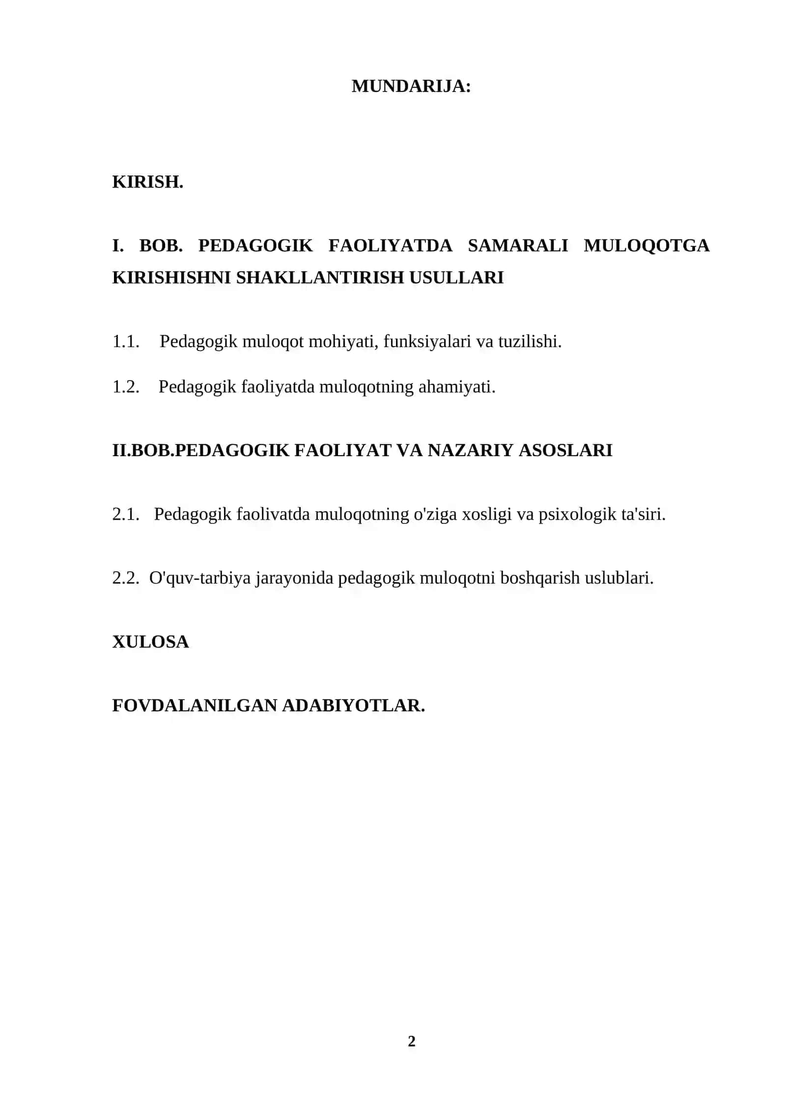 PEDAGOGIK FAOLIYATNI TASHKIL ETISHDA MULOQOTGA KIRISHISHNI RIVOJLANTIRISH 2