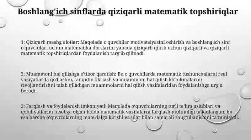 BoshlangʻIch Sinf Matematika Darslarida Qiziqarli Matematik Topshiriqlardan Foydalanish 2