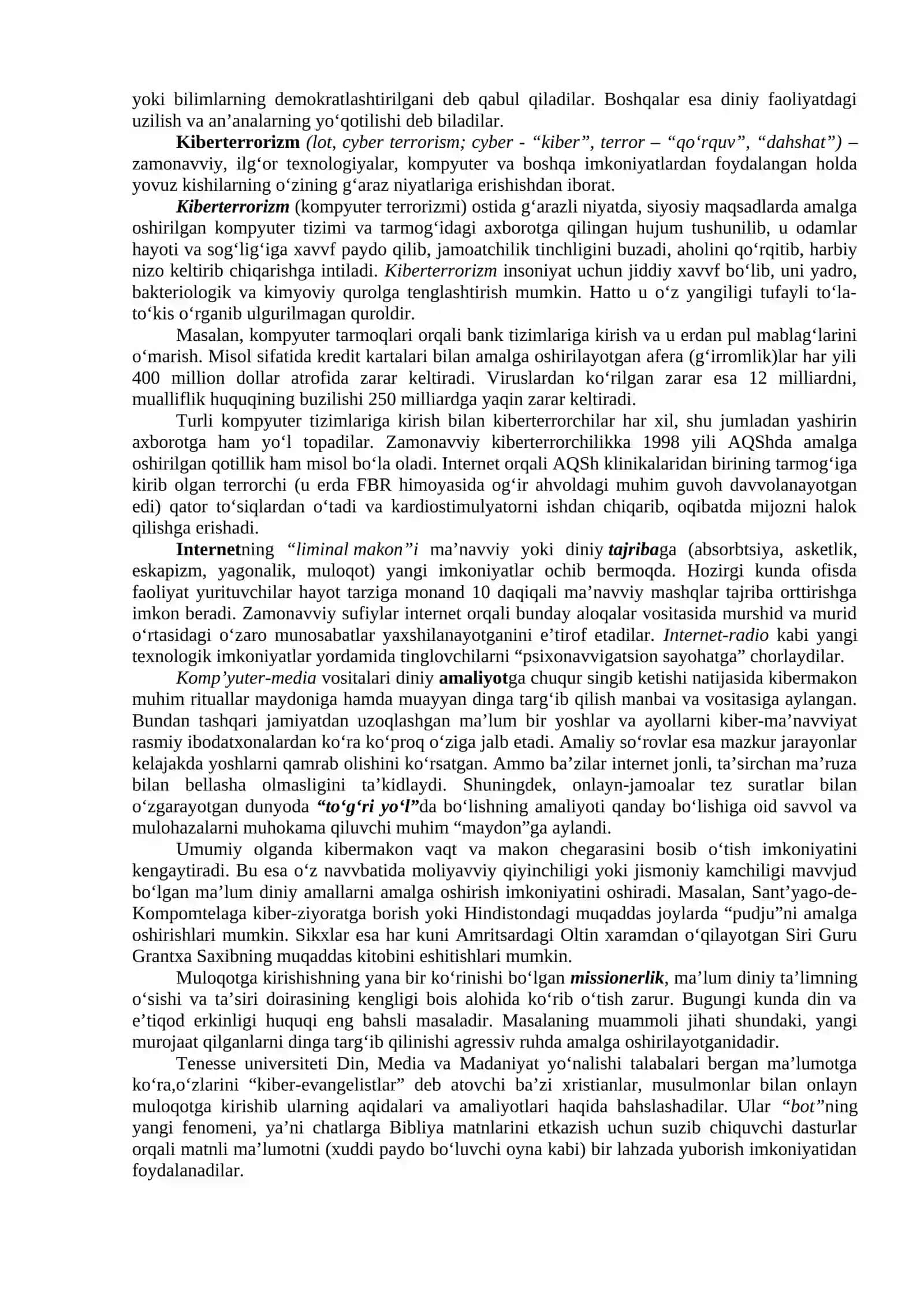 Kiber makonda din. Missionerlik va prozelitizmning ijtimoiy-siyosiy xavfi 2