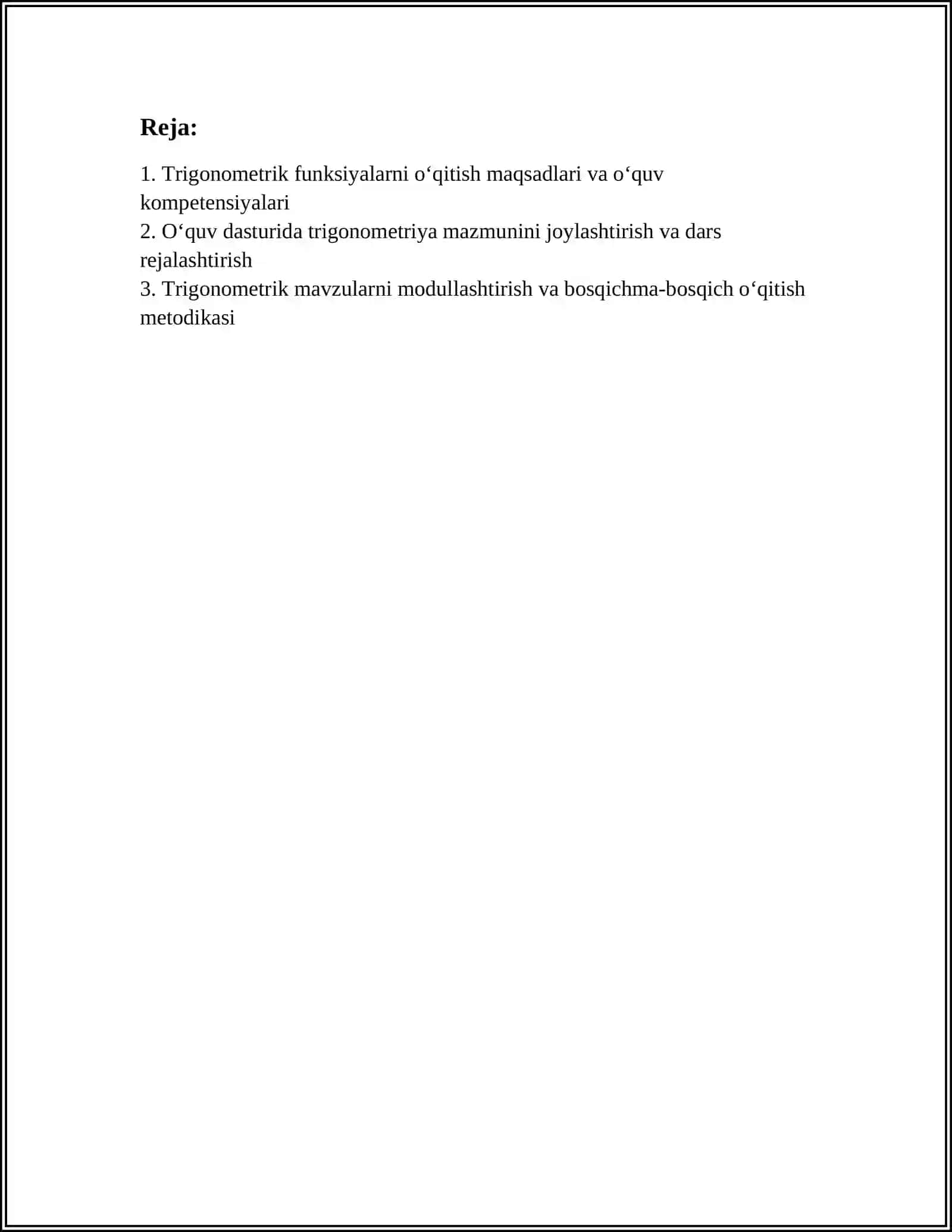 TRIGONOMETRIK FUNKSIYALARNI OʻQITISH METODIKASI 2