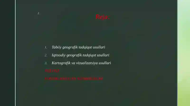 GEOGRAFIK TADQIQOT USULLARI 2