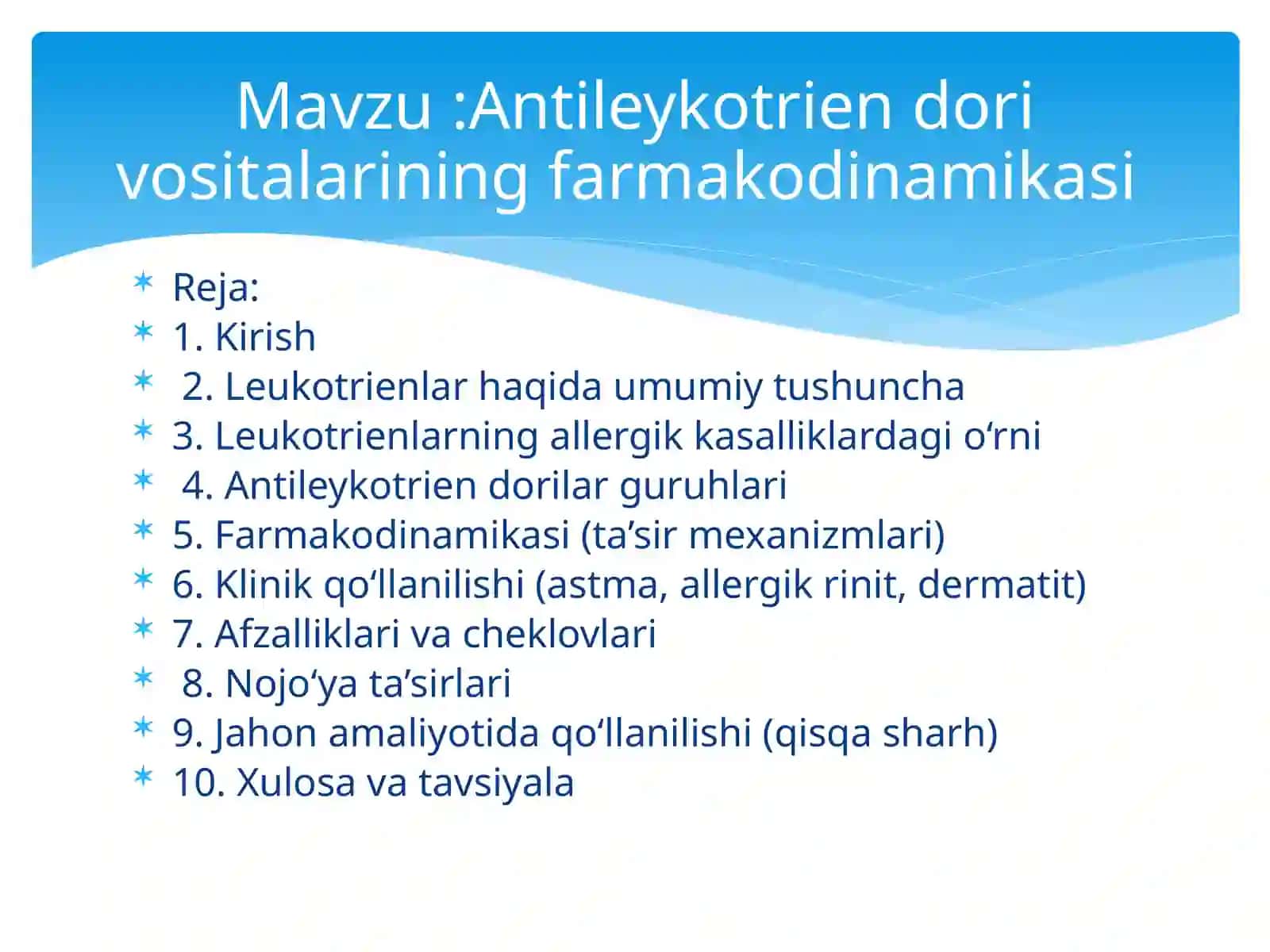 Antileykotrien dori vositalarining farmakodinamikasi 2