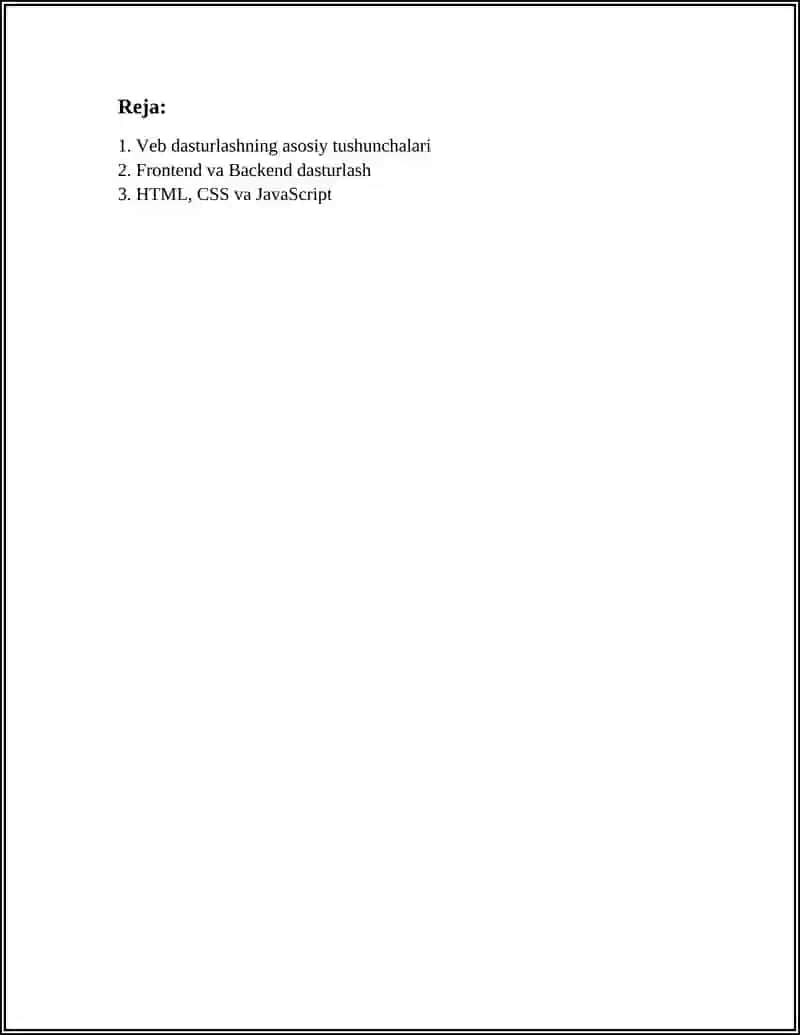WEB DASTURLASHGA ASOSLANGAN AMALIY TIZIMLAR 2