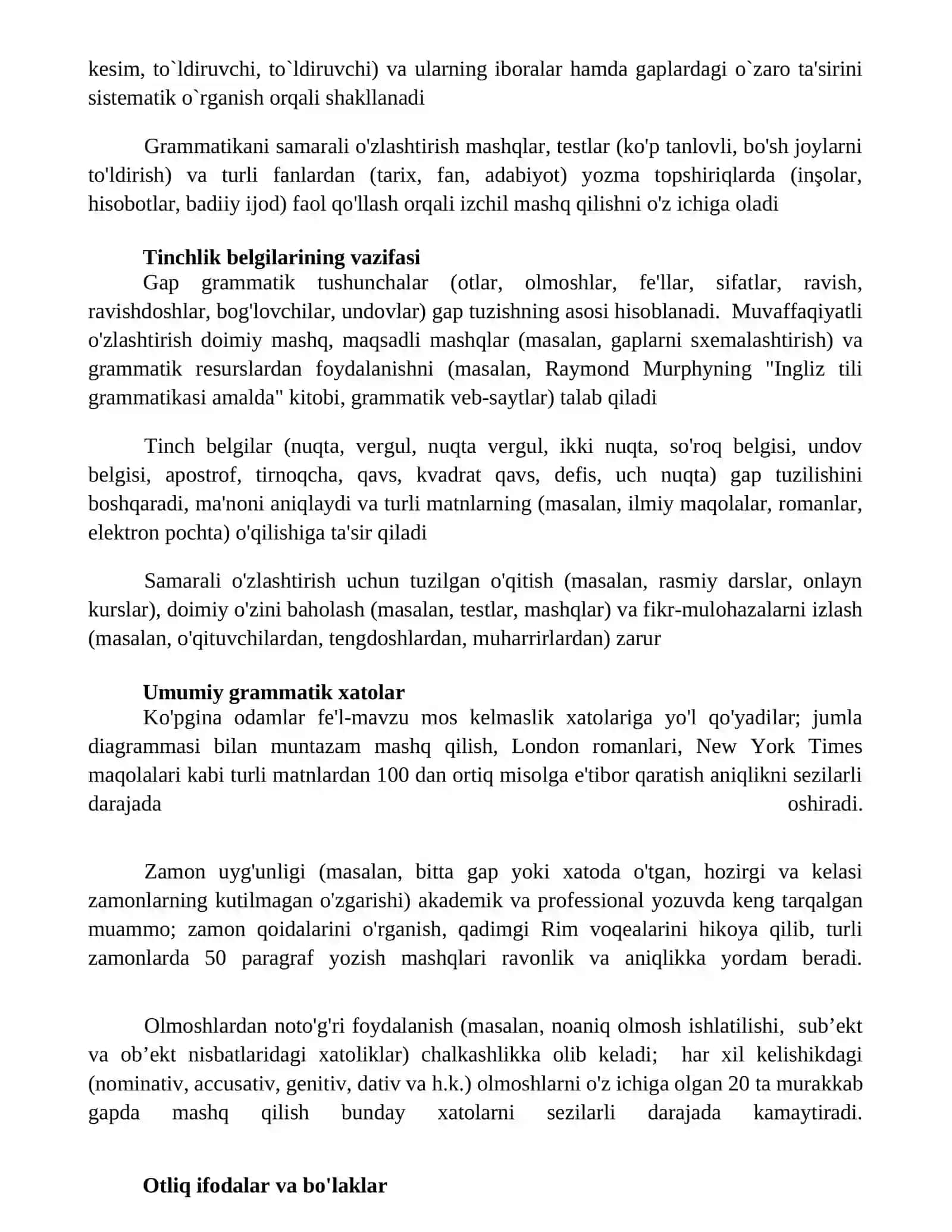 Grammatik tushunchalarni o’zlashtirish ustida ishlash jarayoni 2