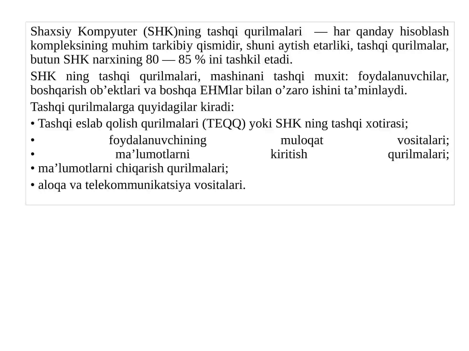 Shaxsiy Kompyuter (SHK)ning tashqi qurilmalari 2