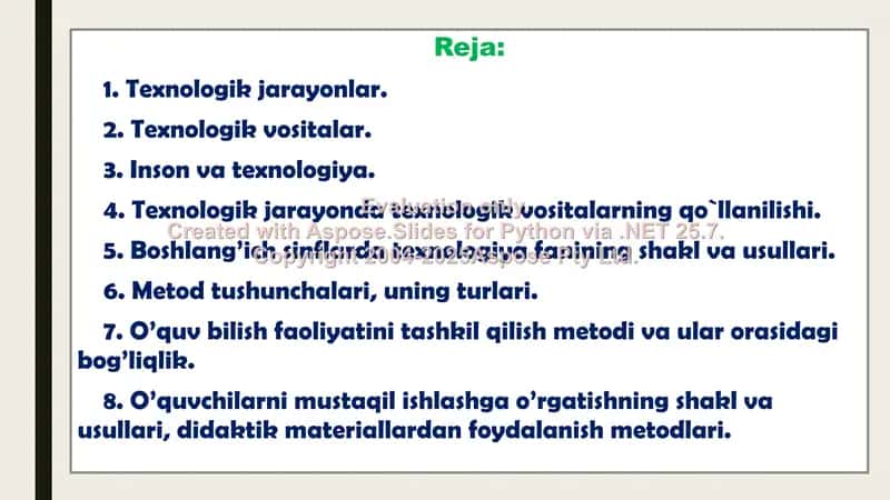 Texnologiya ta`limi va texnologik vositalar. Texnologiya ta`limining shakl va metodlari 2