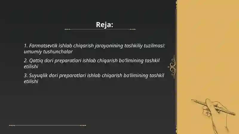 Farmatsevtik ishlab chiqarish jarayoning tashkiliy tuzilishi 2