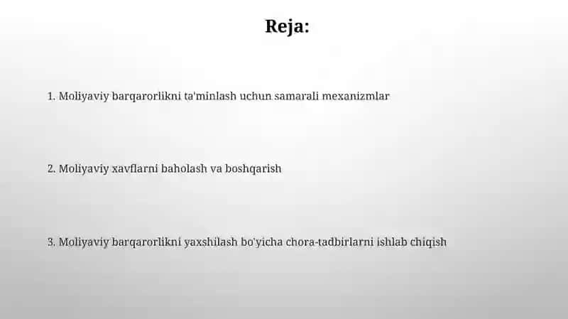 Moliyaviy barqarorlikni yaxshilash chora-tadbirlarini tayorlash 2