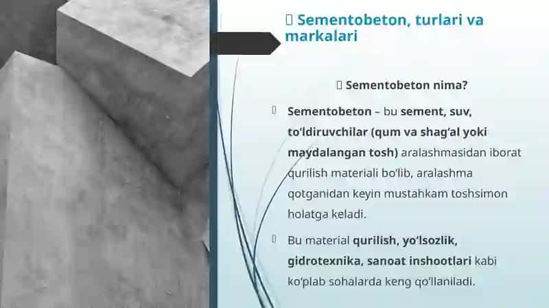 Sementobeton, turlari va markalari 2