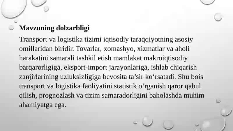 Transport va logistika statistikasi 2