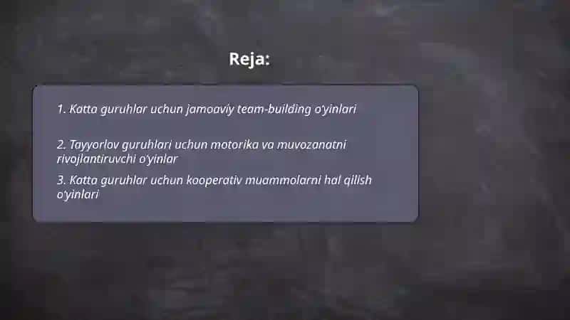 Katta guruhlar uchun tavsiya qilingan oʻyinlar 2