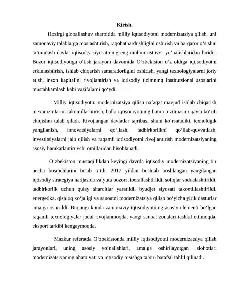 Milliy iqtisodiyotni modernizatsiya qilish jarayonlari 2