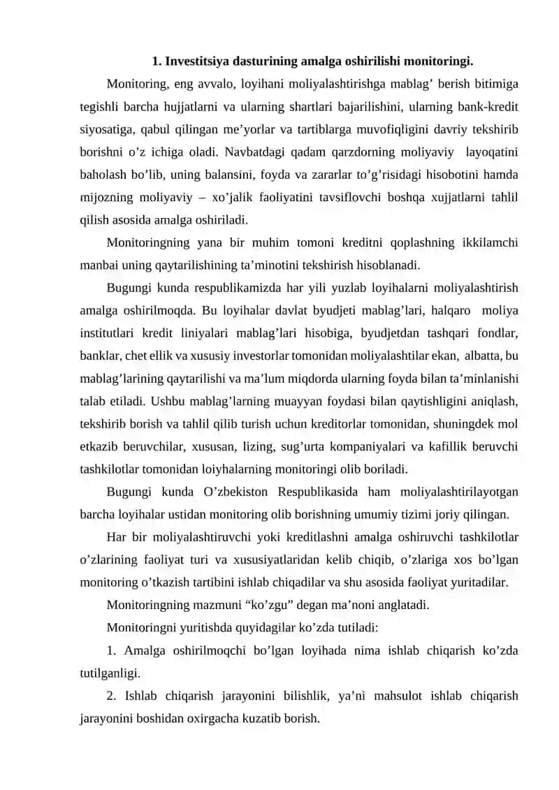Investitsiya dasturining amalga oshirish monitoringi 2