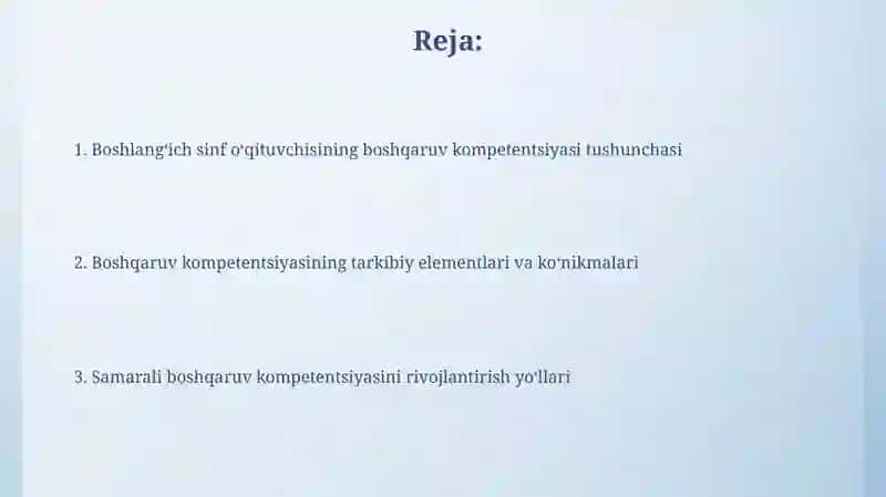 Boshlangʻich sinf oʻqituvchisini boshqaruv kampitentsiyasi 2