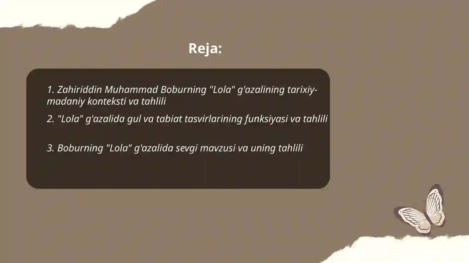 Zahiriddin Muhammad bobur lola g'azali va tahlili 2