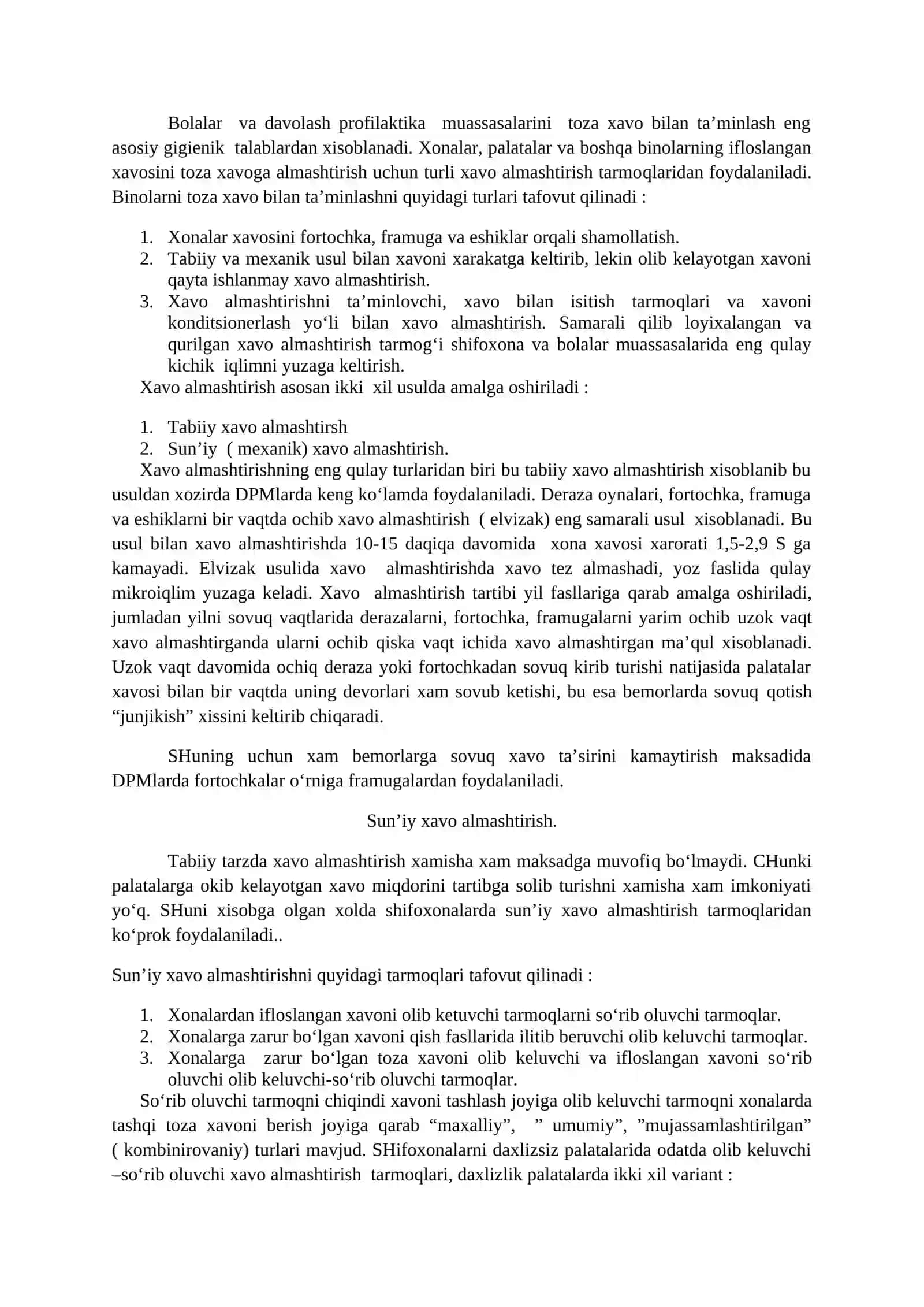 Kasalxona xonalari havosining antropogen ifloslanishi haqida tushuncha 2