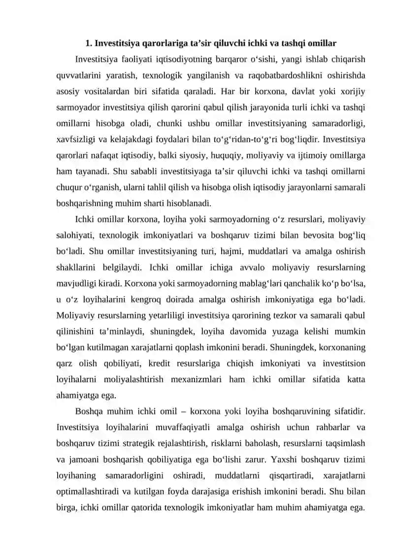 Investitsiyalarga ta’sir qiluvchi asosiy omillar 2