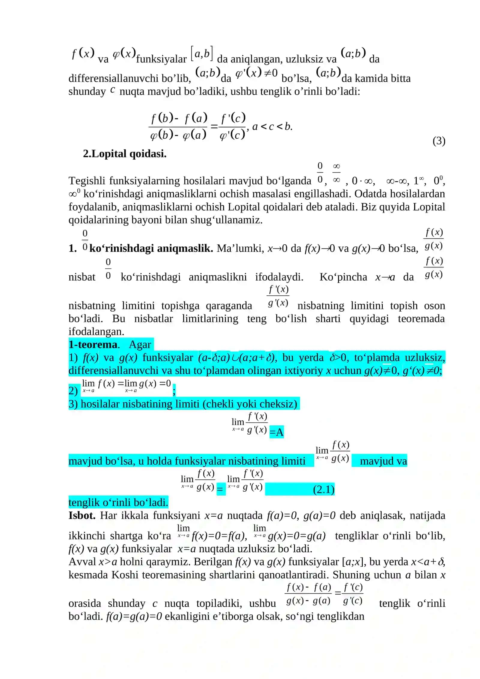 DIFFERENSIAL HISOBNING ASOSIY TEOREMALARI 2