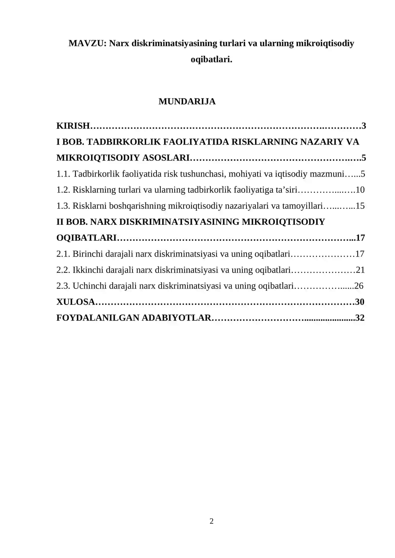 Narx diskriminatsiyasining turlari va ularning mikroiqtisodiy oqibatlari 2