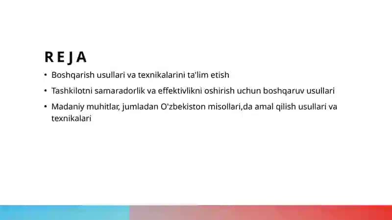 Boshqarish usullari va texnikalarini ta'lim etish 2