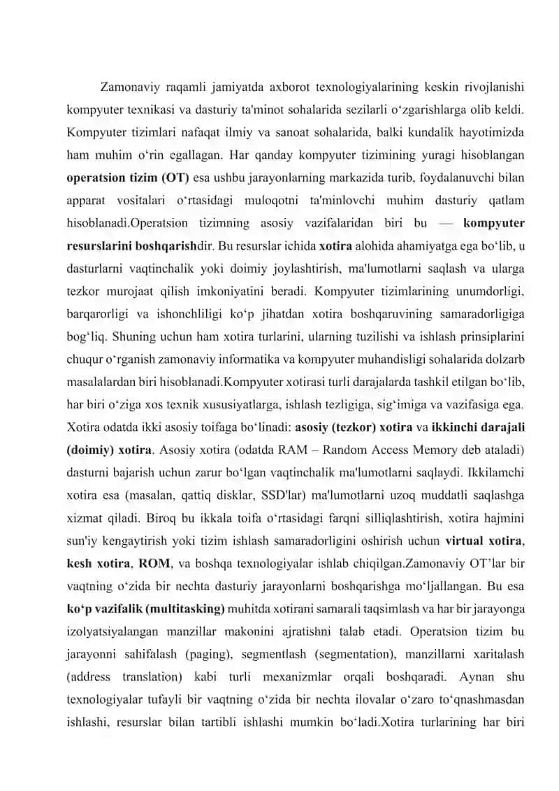 Operatsion tizimlarda xotira turlari 2