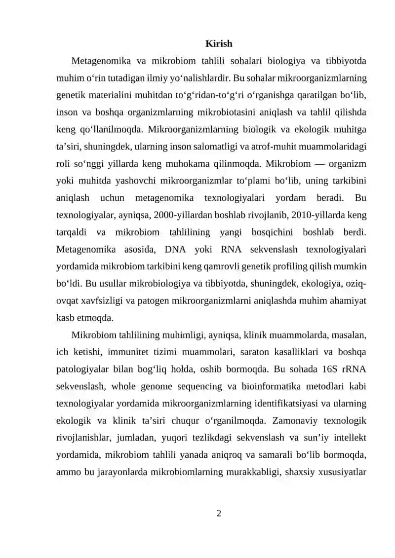 Metagenomika asoslari va mikrobiom tahlil texnologiyalari 2