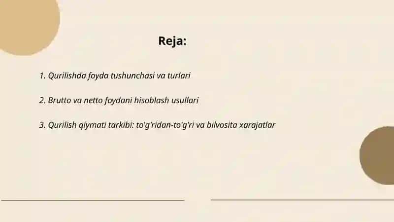 Qurulishda foyda va uni hisoblash usulari 2