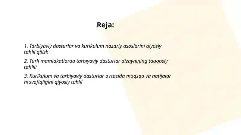 Tarbiyaviy dasturlar dizayni va kurikulum muvofiqligi qiyosiy tahlili 2
