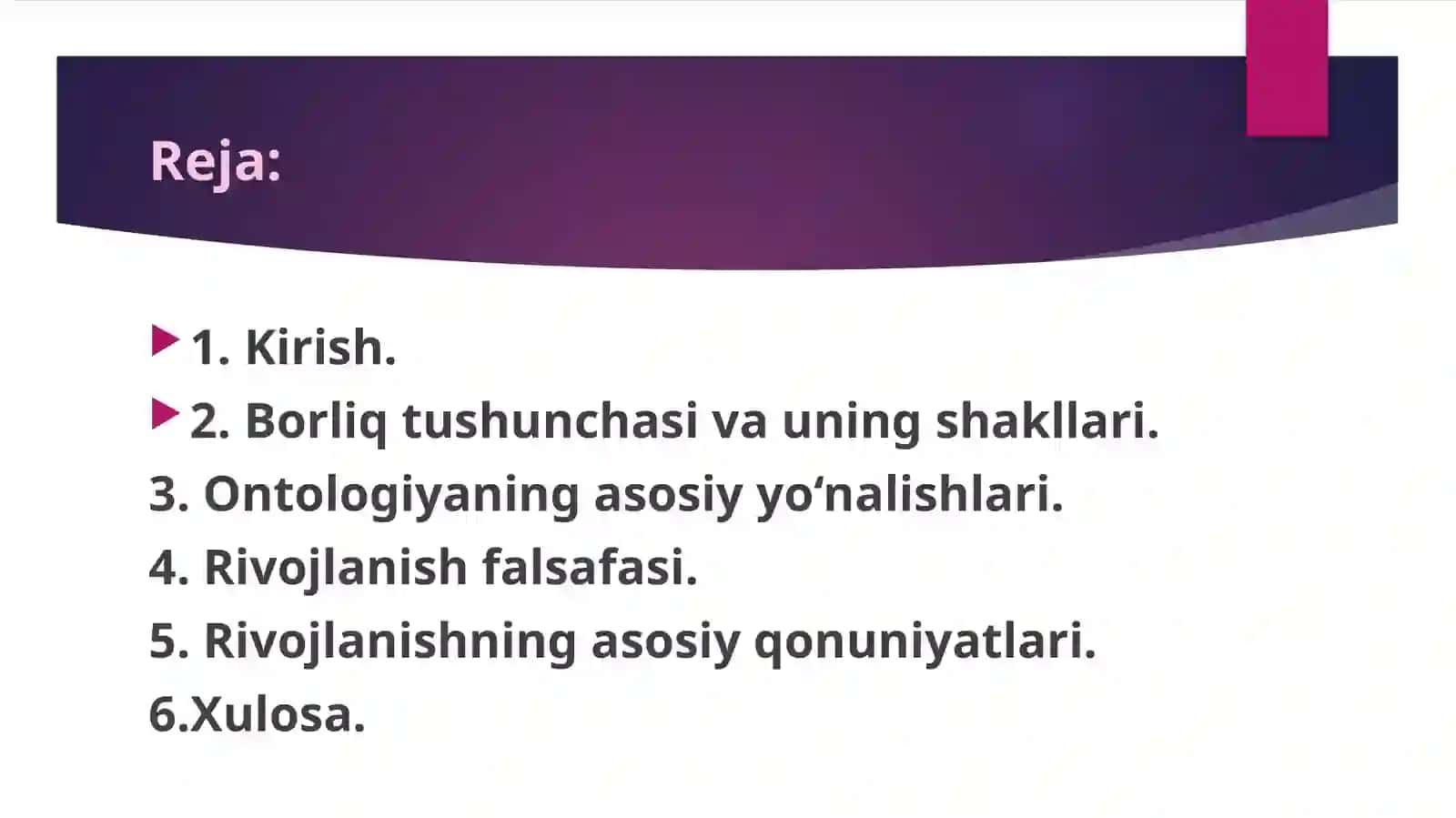 Borliq ontologiyasi va rivojlanish falsafasi 2