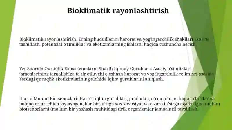 Yer Sharida Quruqlik Ekosistemalarni Shartli Iqlimiy Guruhlari Va Ularni Muhim Biotsenozlari 2
