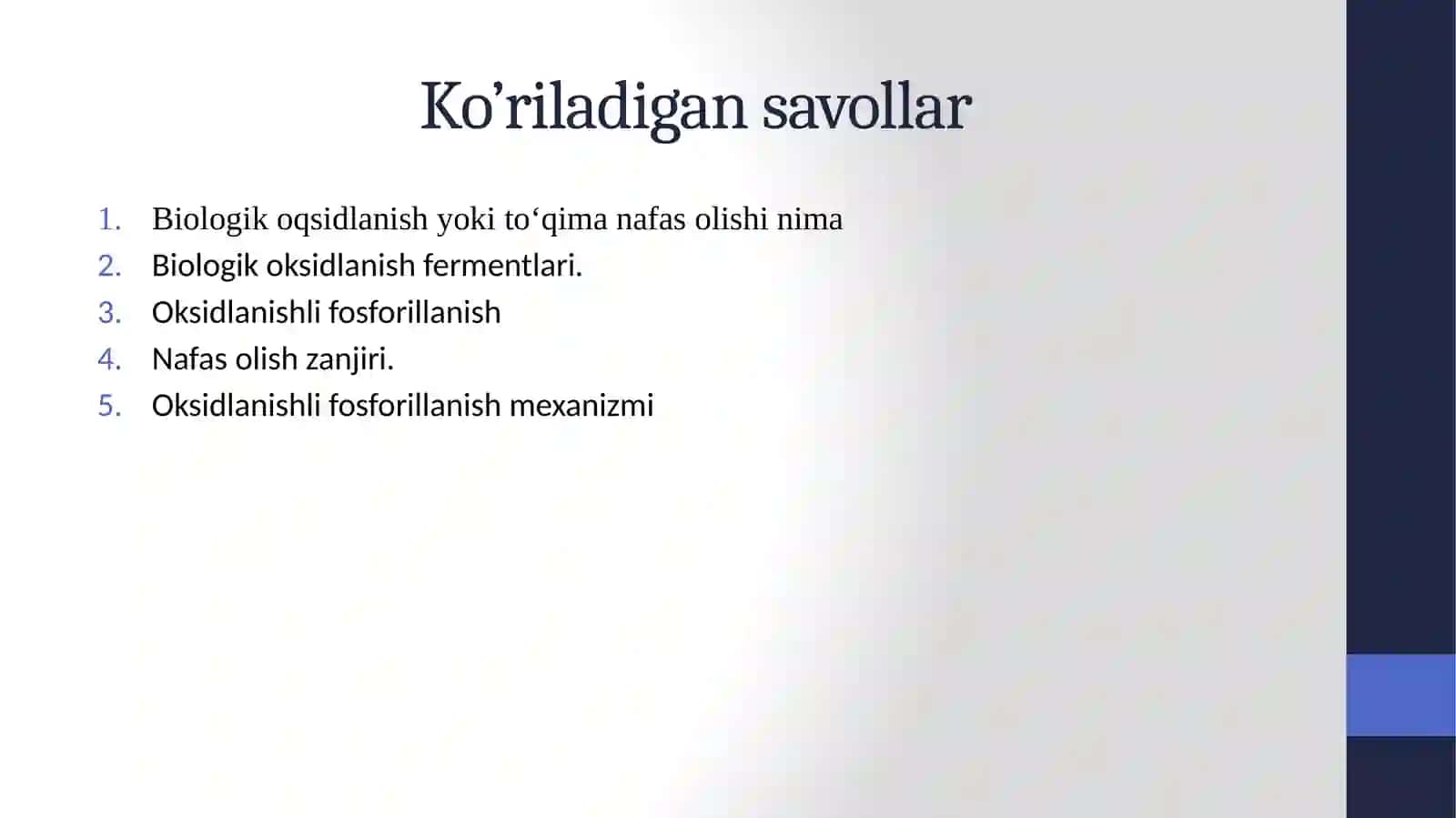 Biologik oksidlanish. Oksidlanish bilan boruvchi fosforillanish va biologik oksidlanishning boshqarilishi 2