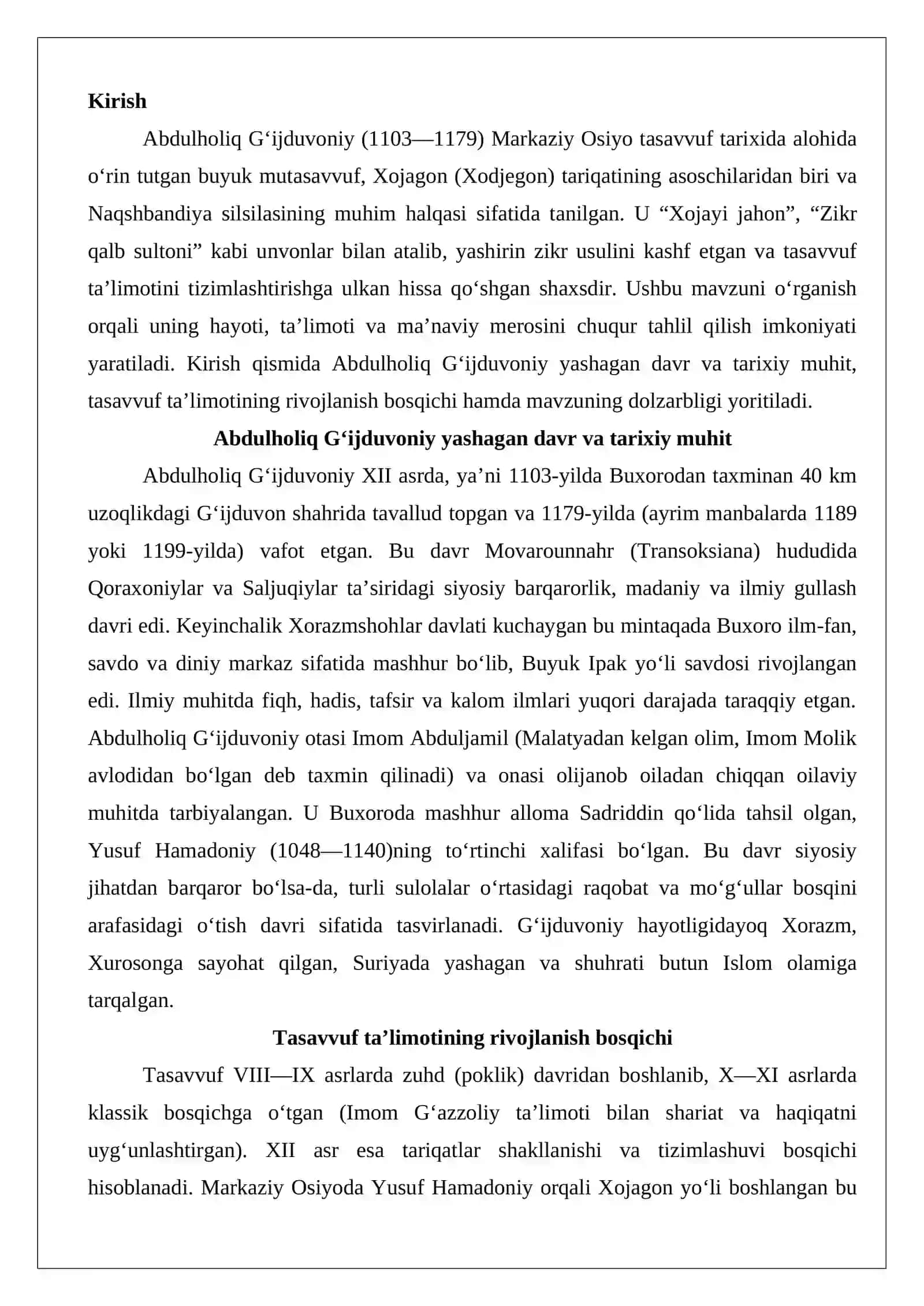 Abduholiq G‘ijduvoniy (1103-1179) ta’limotining oʻziga xos jihatlari. 2