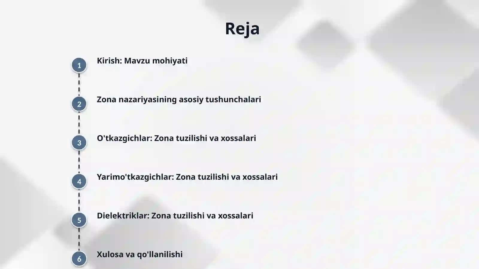O'tkazgich, yarimo'tkazgich va dielektriklar: Zona nazariyasi nuqtai nazaridan tafovut. 2