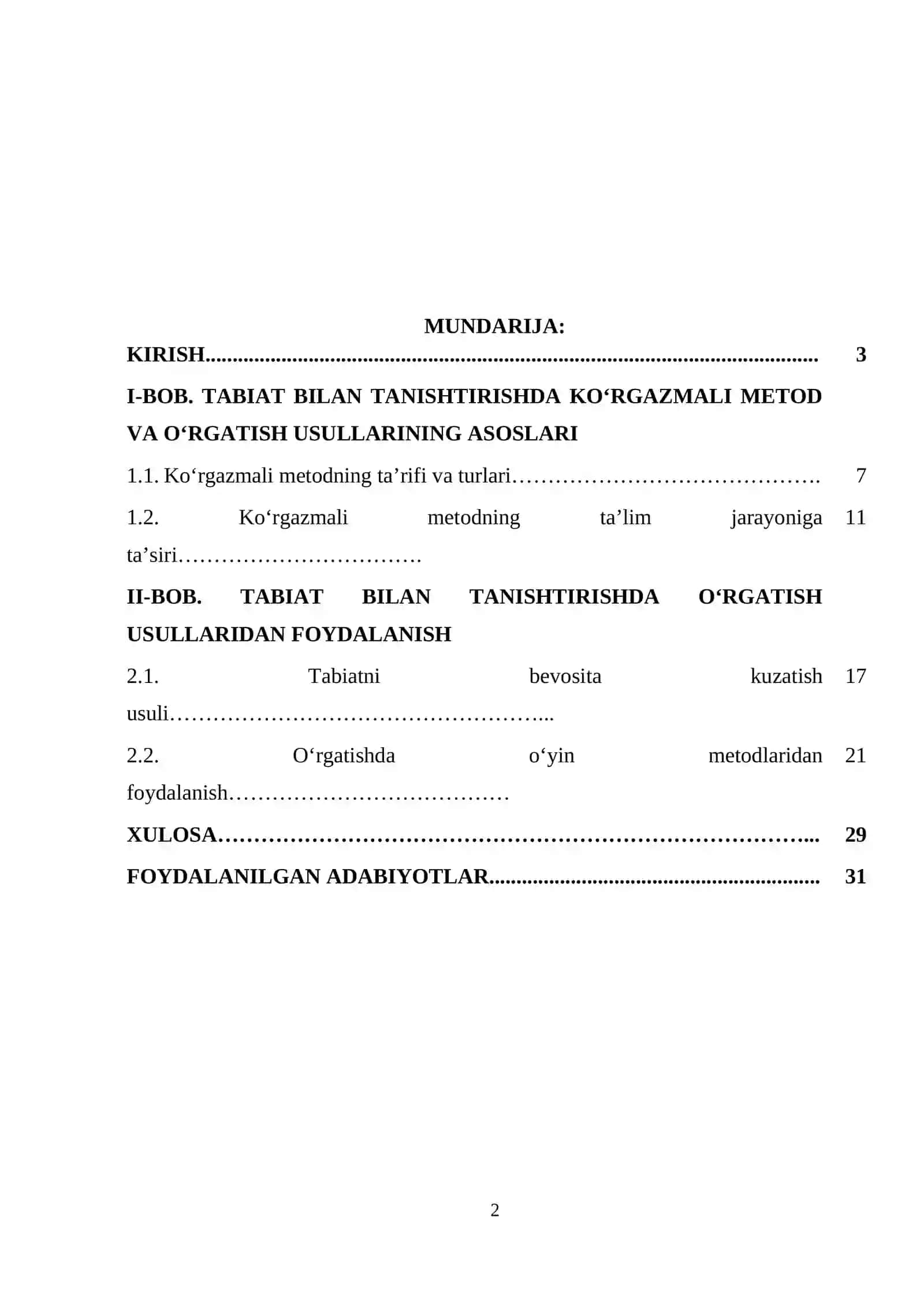 Maktabgacha ta’lim tashkilotlarida tabiat bilan tanishtirish orqali ko‘rgazmali metod va o‘rgatish usullaridan foydalanish 2