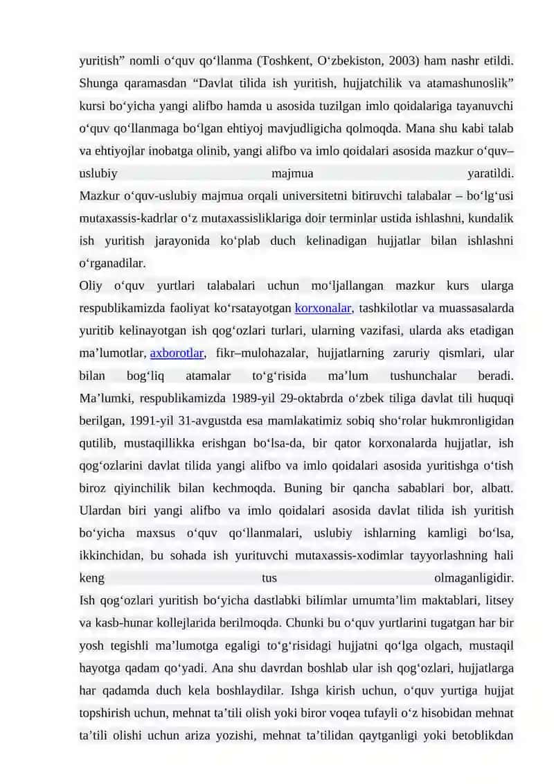 Hujjatlarning paydo bo‘lishi va tarixi. O'zbekiston Respublikasida hujjatchilikning takomillashuvi 2