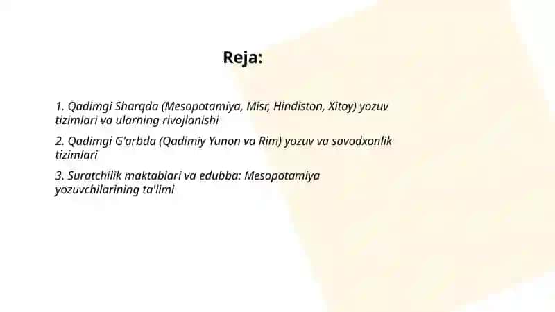Qadimgi Sharq va G'arbda savodxonlik va axborot almashinuvi 2