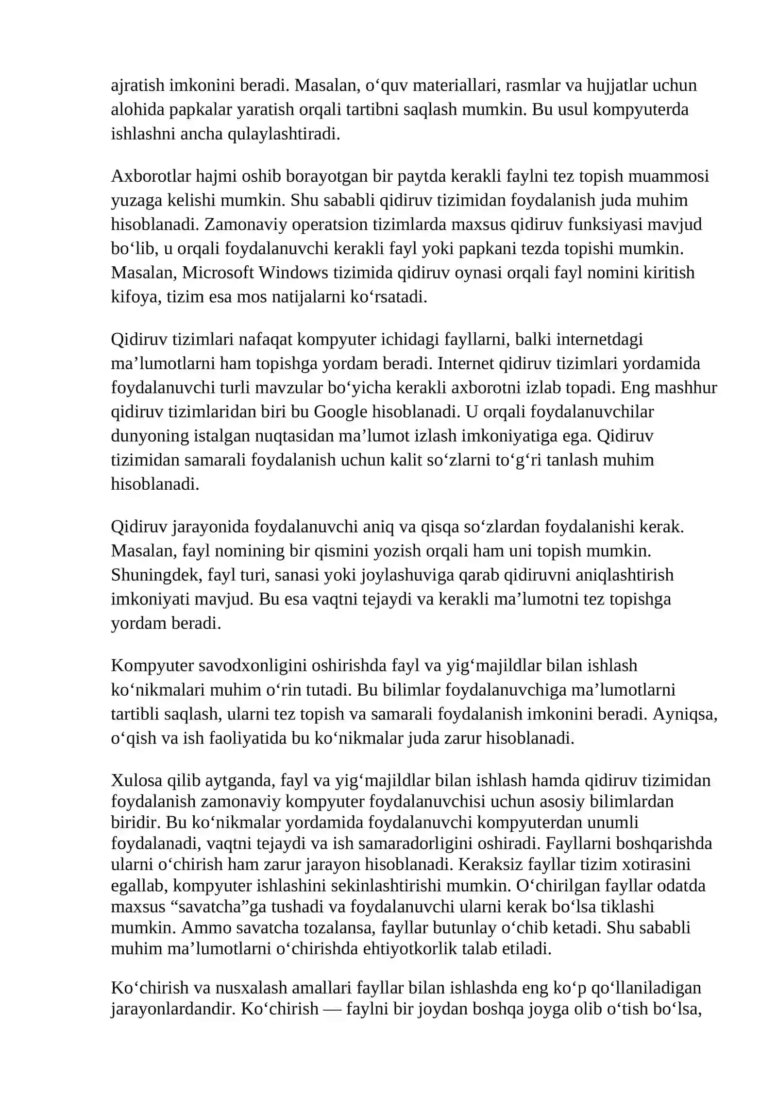 Fayl va yig‘majildlar bilan ishlash. Qidiruv tizimidan foydalanish 2