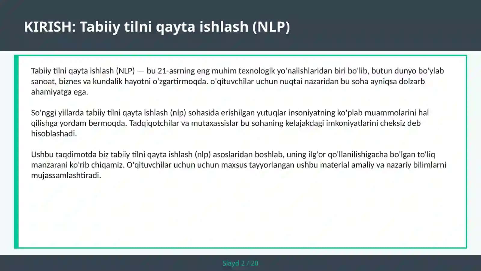 Tabiiy tilni qayta ishlash (NLP) 2