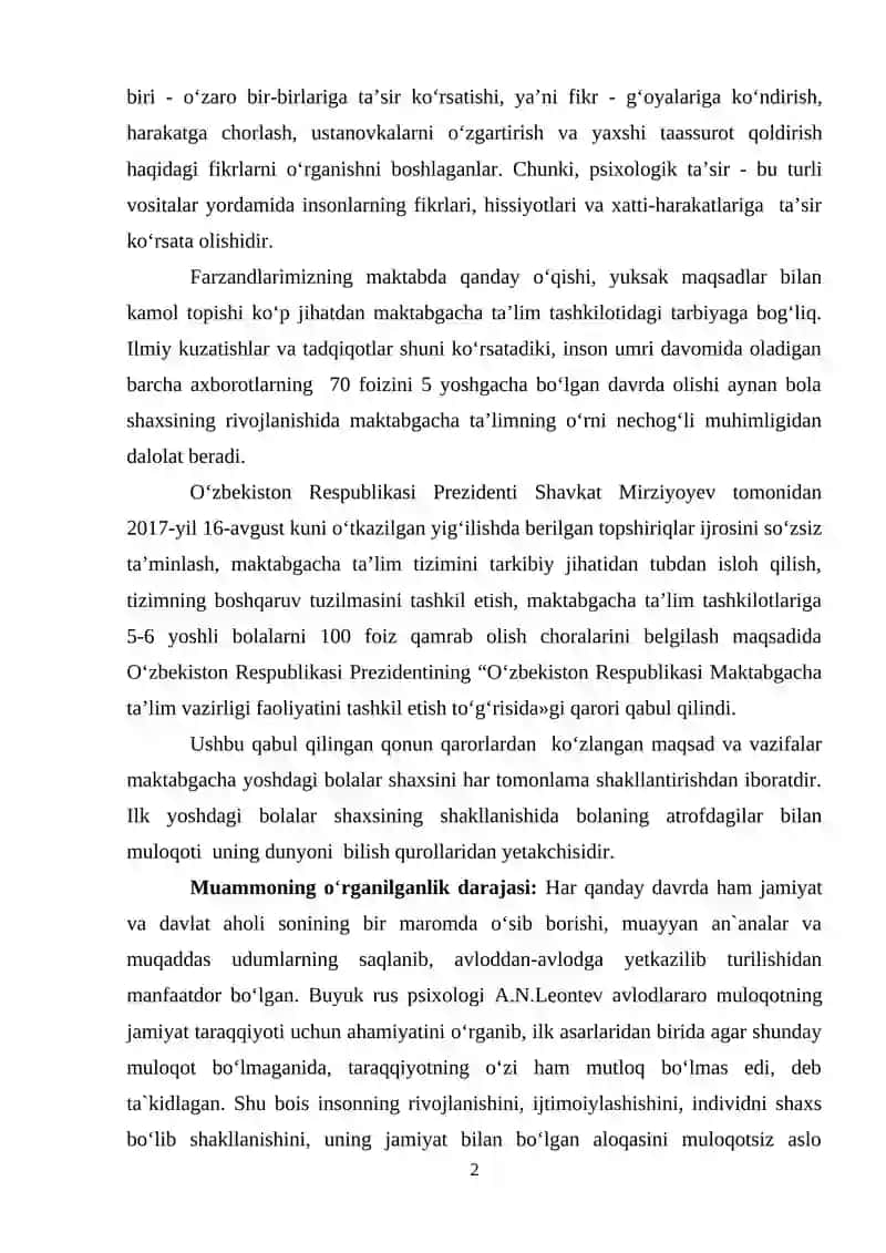 “MAKTABGACHA YOSHDAGI BOLALAR MULOQOTINI SHAKLLANTIRISHDA TARBIYACHI NUTQINING AHAMIYATI” 2