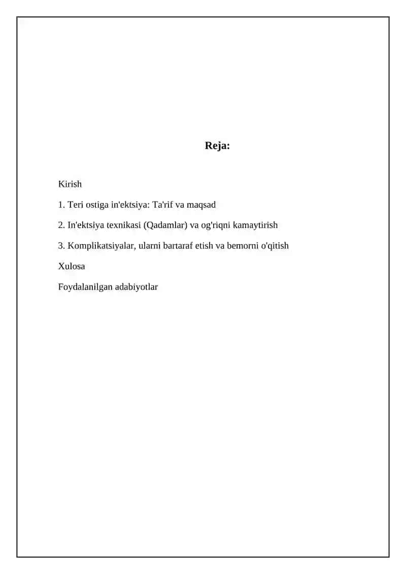 Teri ostiga in'ektsiya qilish texnikasi 2