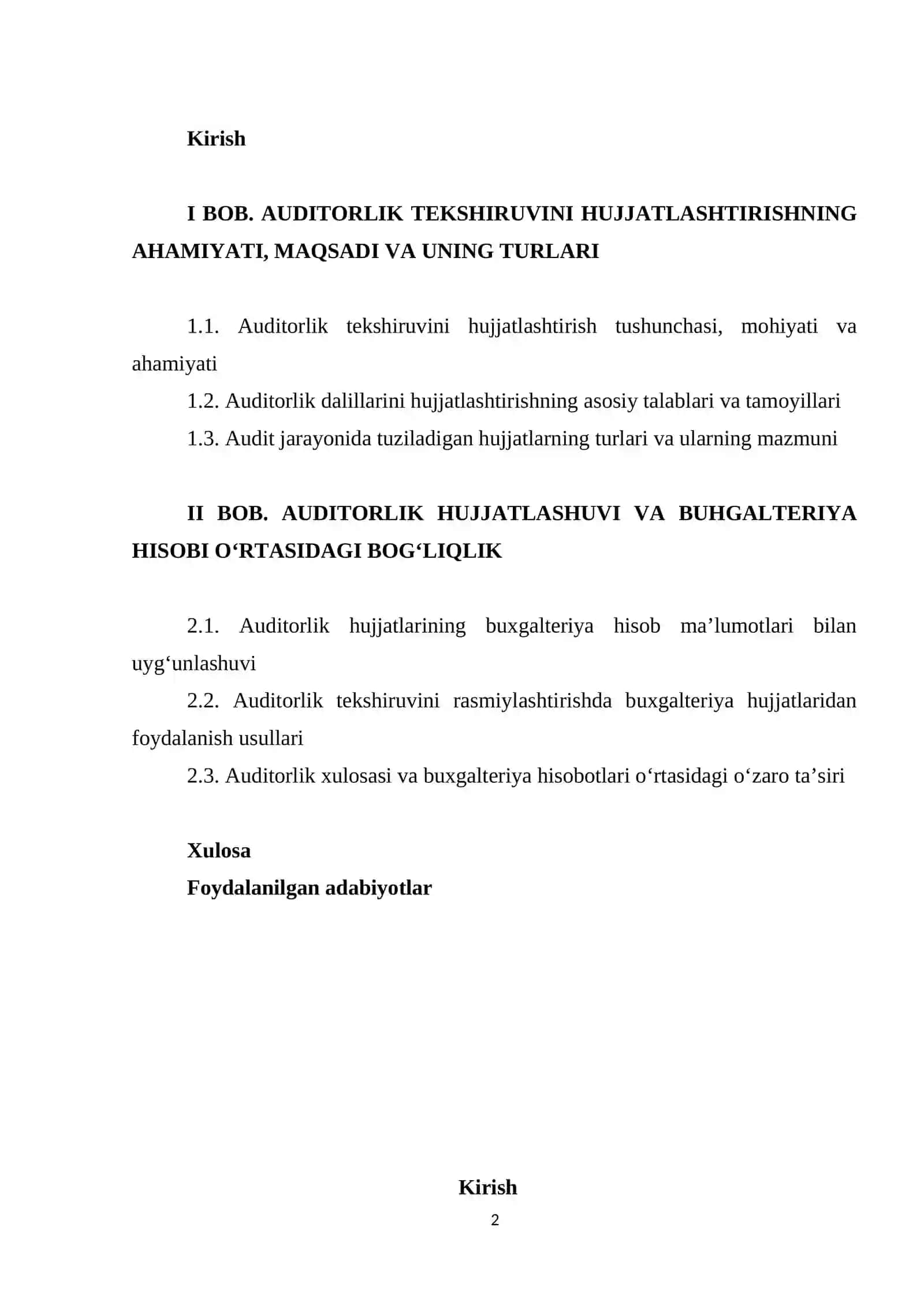 Auditorlik tekshiruvining hujjatlashtirilishi va uning buxgalteriya hisobi bilan bogʻliqligi 2