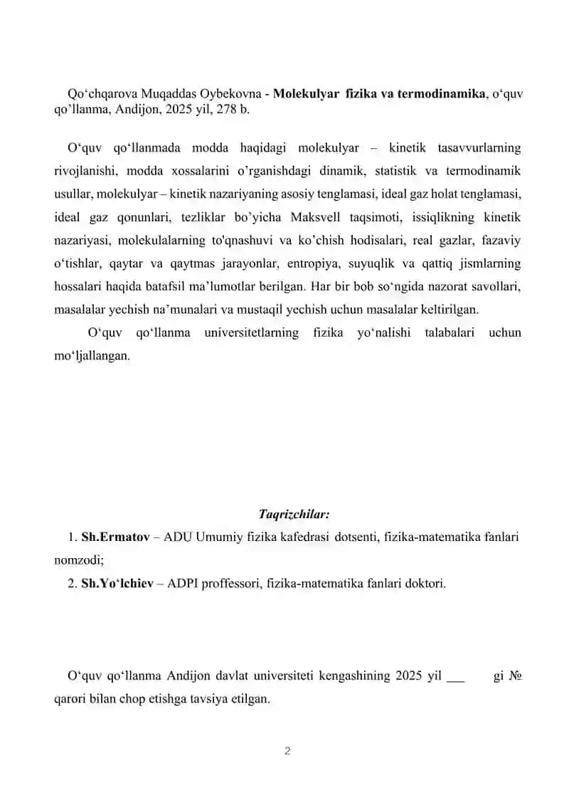 Molekulyar Fizika va Termodinamika 2