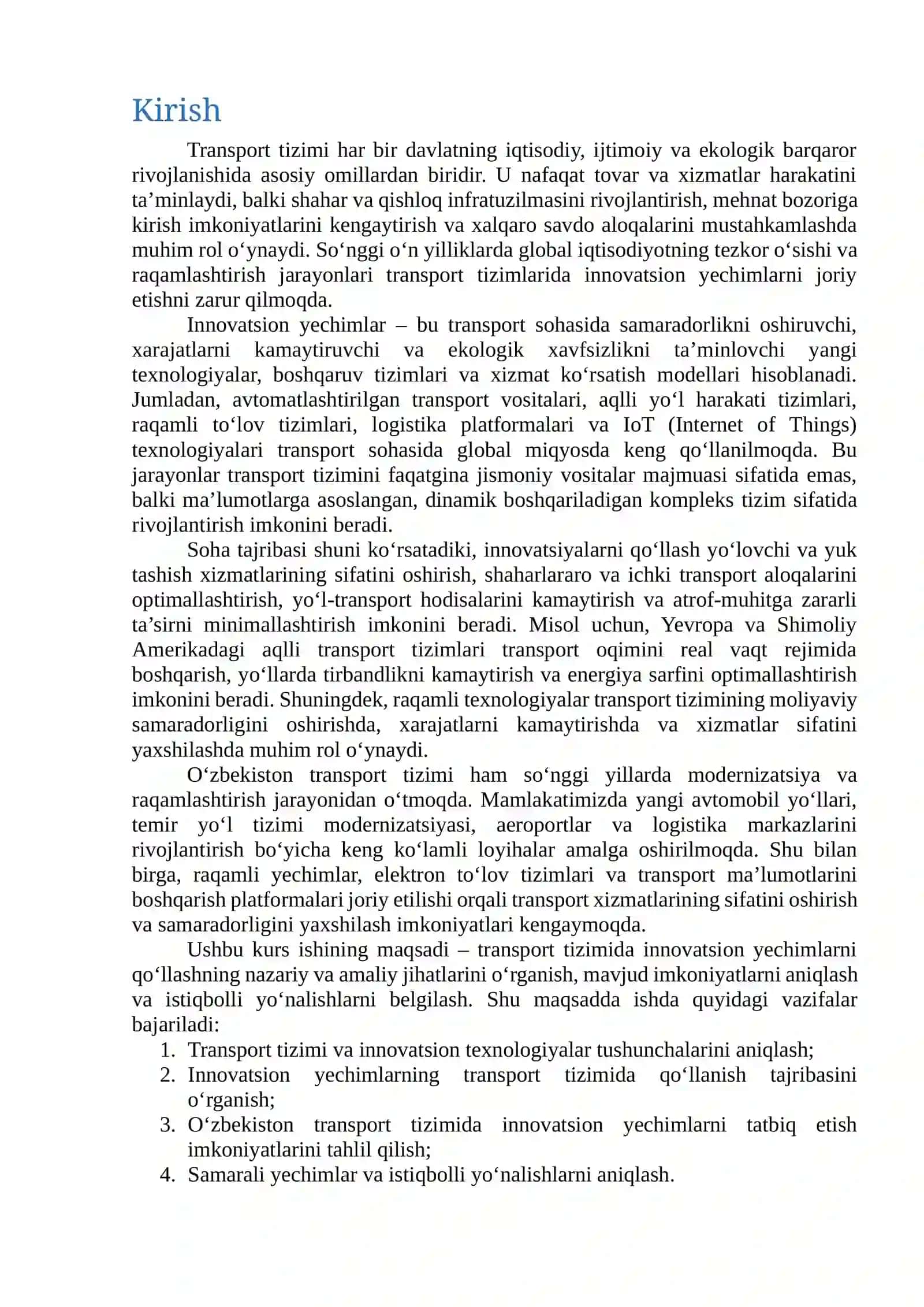 Transport tizimida innovatsion yechimlarni qo‘llash imkoniyatlari 2