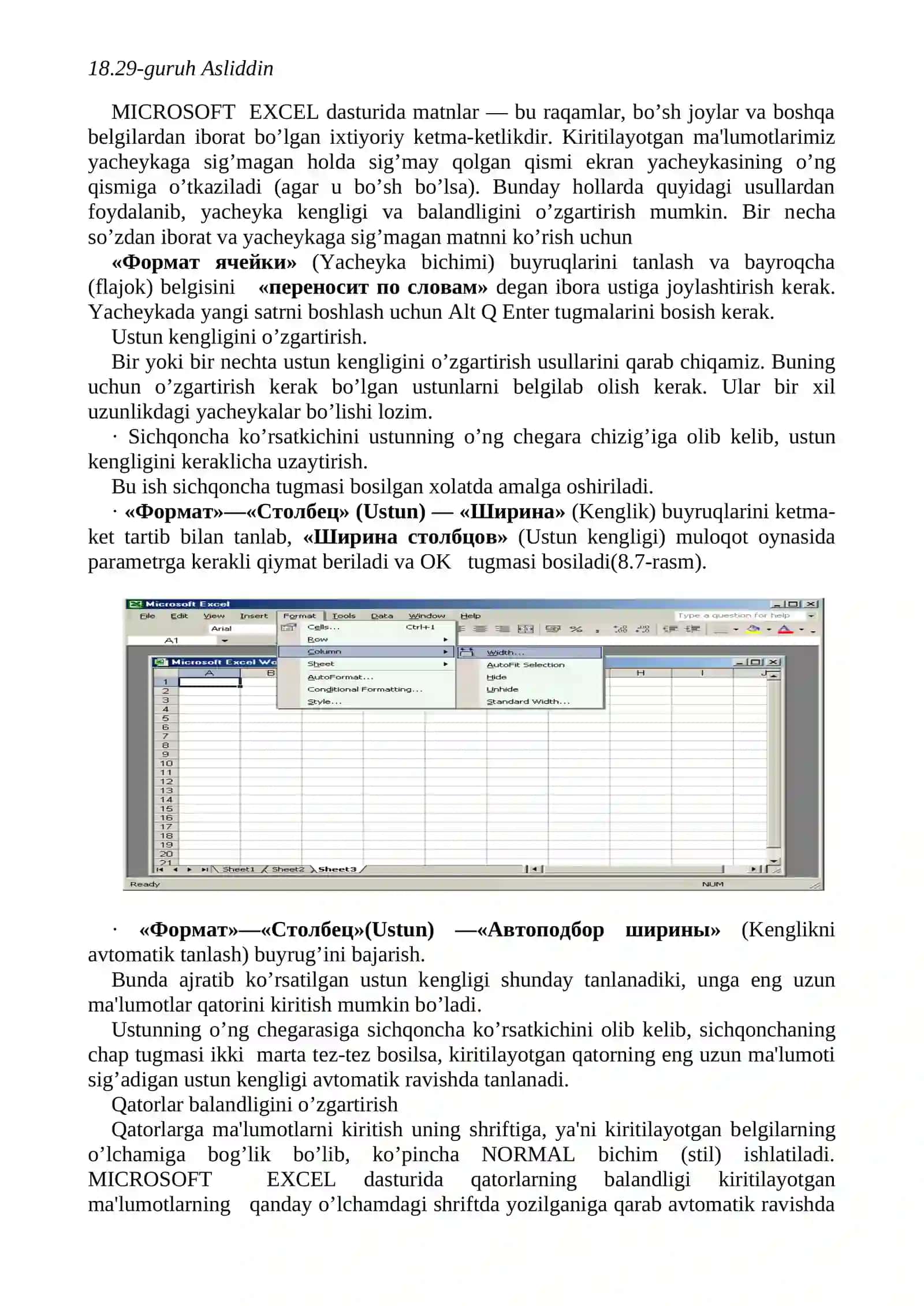 MICROSOFT EXCEL dasturi 2