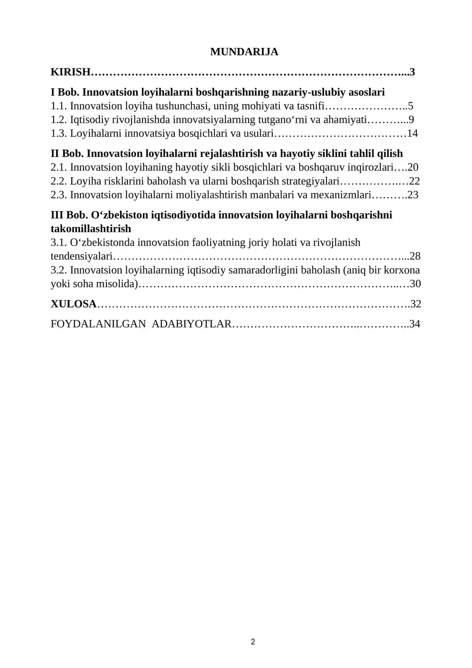 Iqtisodiy Rivojlanish sharoitida Innovatsion Loyihalarni Boshqarish 2