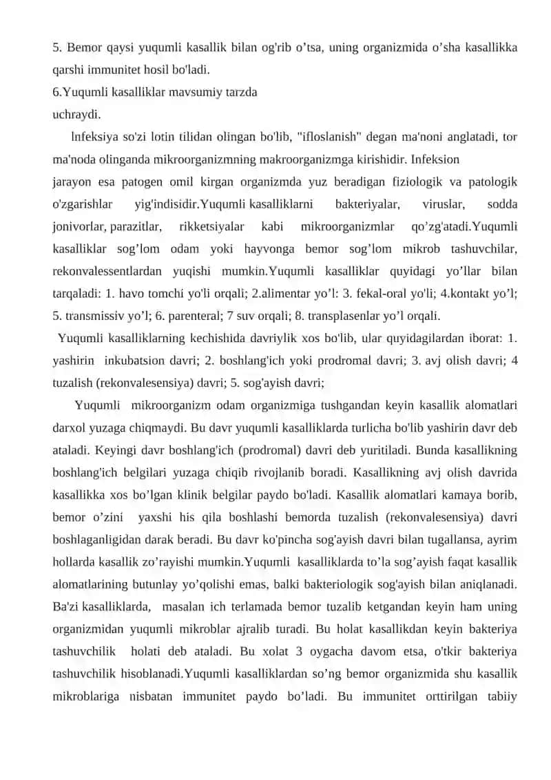 INFEKSIYA QO'ZG'ATUVCHILARNING INFEKSIYA MANBALARI VA TARQALISH YO’LLARI VA OMILLARINI ERTA ANIQLASH 2