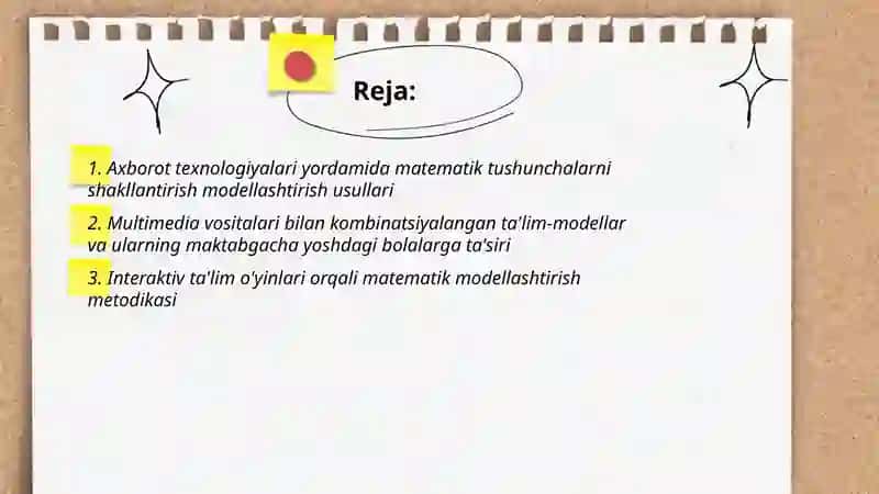 Maktabgacha taʼlim tashkilotlarida taʼlim jarayonini rivojlantirish metodlari ahbotot texnologiyalaridan hamda multimediali vositalardan foydalanish bolalarning matematik rivojlanishdagi modellashtirish usullari 2