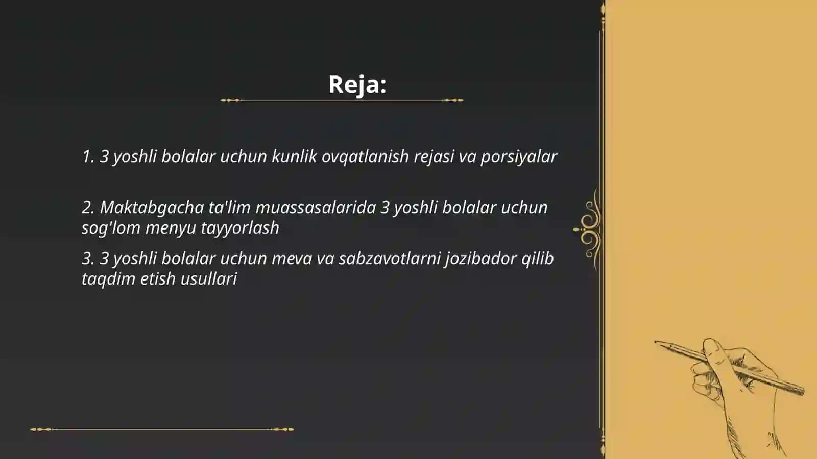 3 yoshli bolalarni sog'lom ovqatlantirish bo'yicha loyiha ishi 2