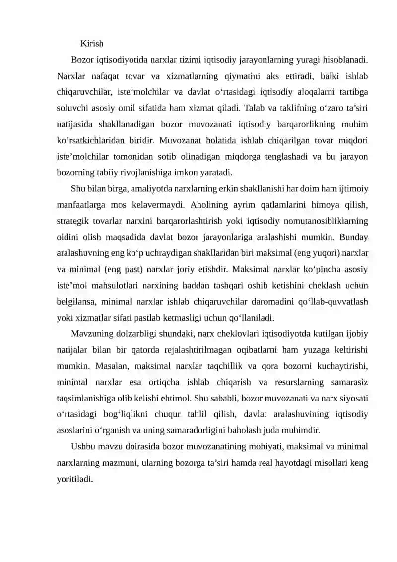 Bozor muvozanati Maksimal va Minimal narxlar 2